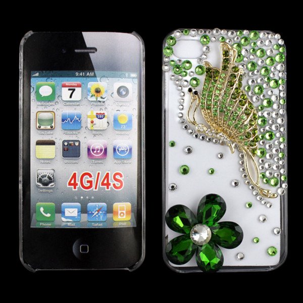 Wholesale iPhone 4S 4 3D Clear Crystal Butterfly Diamond Case (Green)